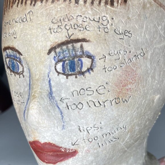 SOLD eBay Art Hand Painted Mannequin Head MCM Model Art Display Hat Wig Form - Picture 4 of 11